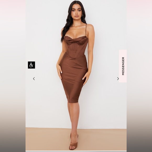 House of CB Dresses & Skirts - House of CB MYRNA Chocolate brown satin corset dress